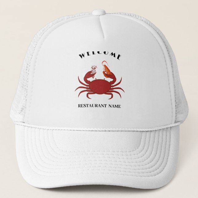 Simple crab shrimp seafood Restaurant logo name Trucker Hat (Front)