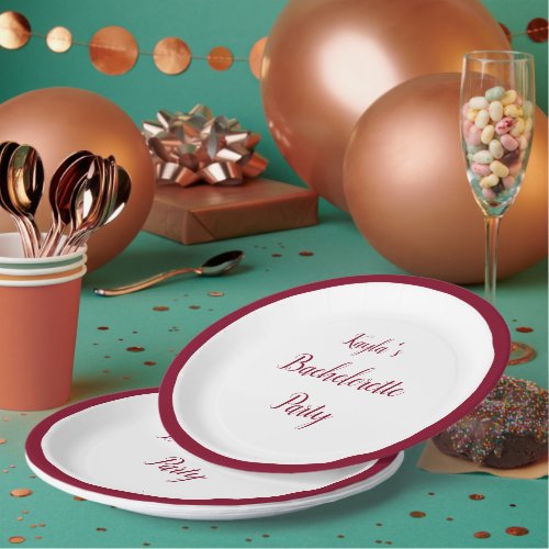 Simple Cranberry Red Border Bachelorette Party Paper Plates