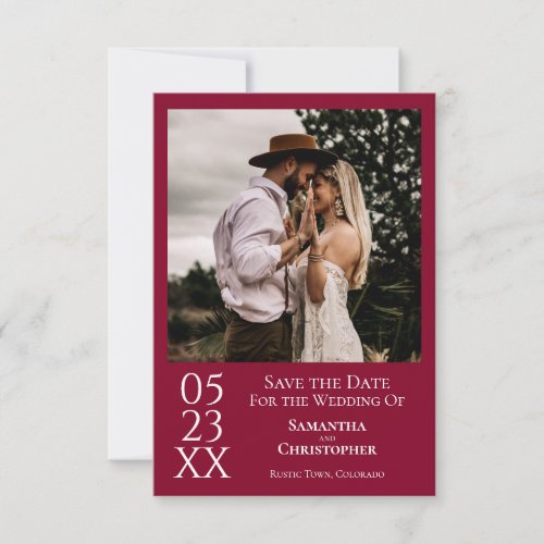 Simple Cranberry Red Modern Minimal Photo Wedding Save The Date