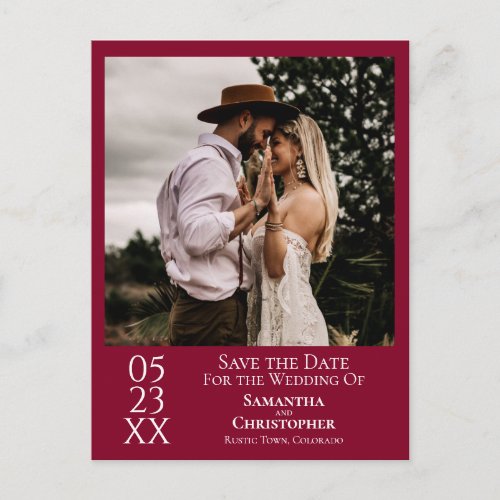 Simple Cranberry Red Wedding Save the Date Photo Postcard