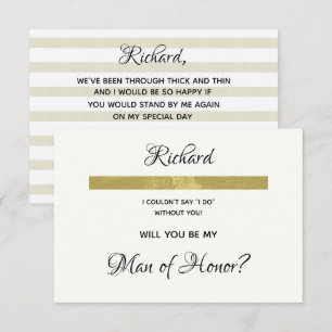 Simple Cream and Gold Will You Be My Man of Honor Invitation