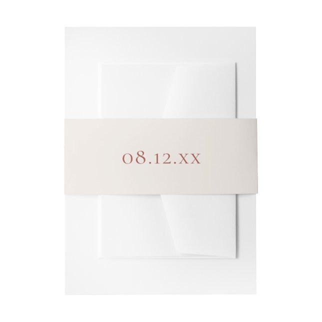 Simple Cream and Terracotta Date Wedding Invitatio Invitation Belly Band (Front Example)