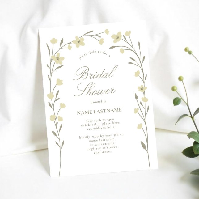 Simple Cream Beige Wildflower Arch Bridal Shower Invitation (Creator Uploaded)