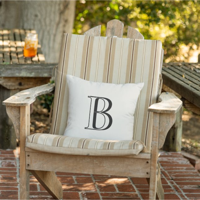 Simple Cream & Black Monogram Cream  Outdoor Pillow (Chair)