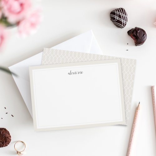 Simple Cream Bordered Personalized Stationery Flat Note Card