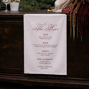 Simple Cream & Burgundy Wedding Bar Sign Fabric