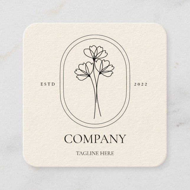 Simple Cream Floral Business Card for with Logo (Front)