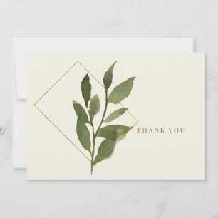 Simple Cream Foliage & Gold Wedding Thank You Card