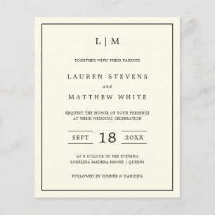 Simple Cream Monogram Budget Wedding Invite