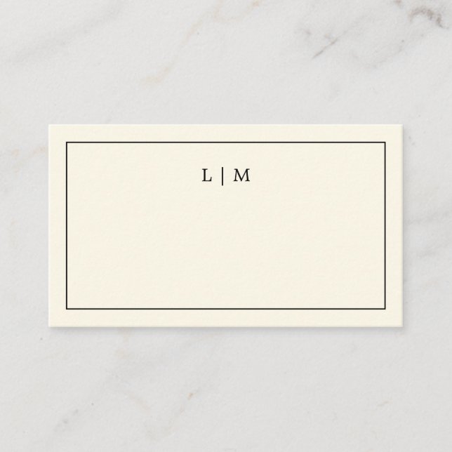 Simple Cream Monogram Elegant Wedding Place Card (Front)