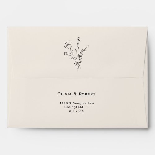 Simple Cream Rustic Floral Wedding Envelope