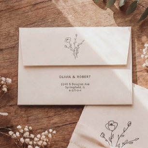 Simple Cream Rustic Floral Wedding Envelope