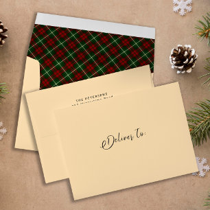 Simple cream tartan plaid liner return address envelope