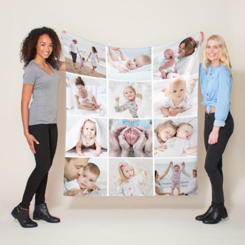 Simple Create Your Own 12 Photo Collage Fleece Blanket