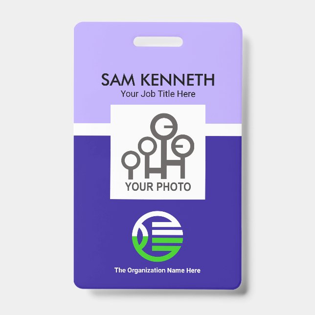 Simple Creative Blue Column Company Photo Template Badge (Front)