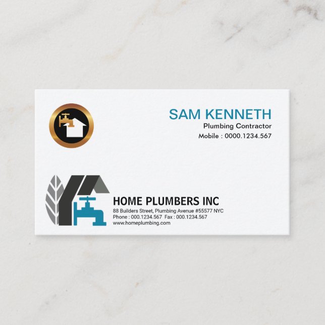 Simple Creative Elegant Professional Home Plumbers Business Card (Front)