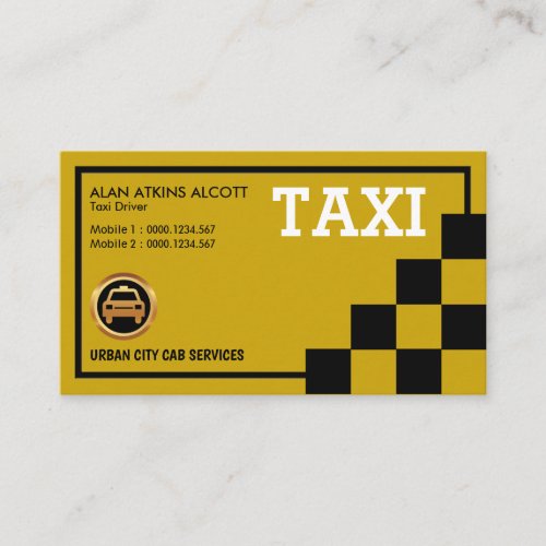 Simple Creative Retro Black Checked Taxi Services Business Card