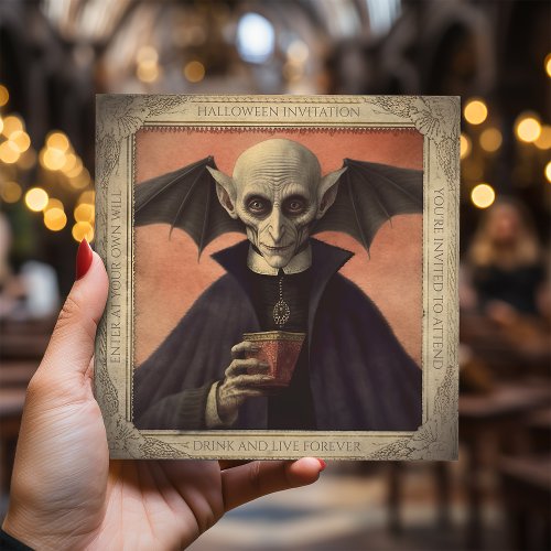 Simple Creepy Vintage Nosferatu Dracula Halloween Invitation