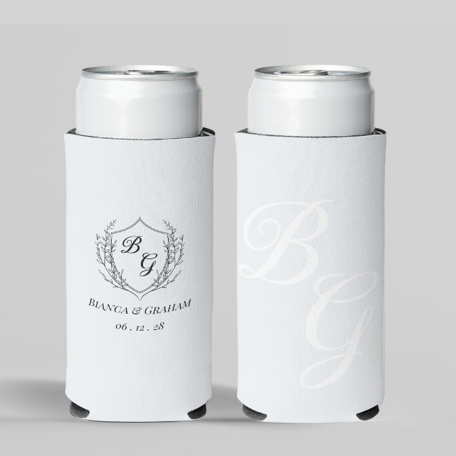 Simple Crest Monogram Wedding Seltzer Can Cooler (Creator Uploaded)