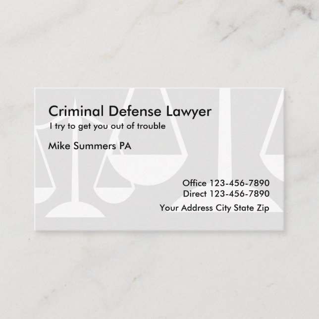 Simple Criminal Defense Lawyer Business Card (Front)