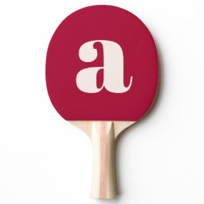 Simple Crimson Red Bold Retro Monogram Initial Ping Pong Paddle