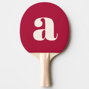 Simple Crimson Red Bold Retro Monogram Initial Ping Pong Paddle