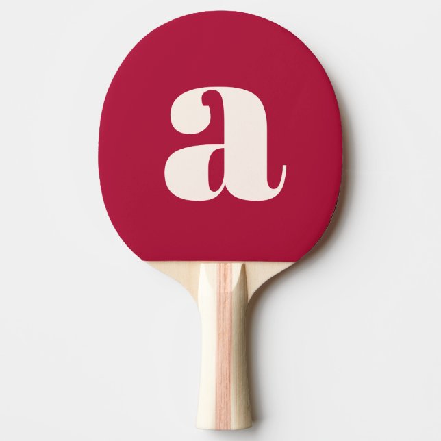 Simple Crimson Red Bold Retro Monogram Initial Ping Pong Paddle (Front)