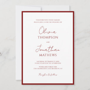 Simple Crimson Red Border Script Photo Wedding Invitation
