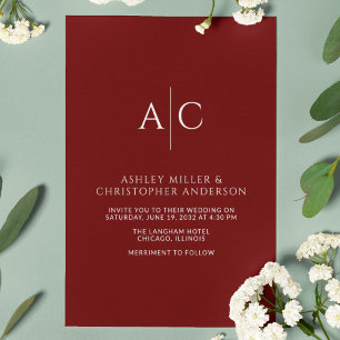 Simple Crimson Red Monogram Wedding Invitation
