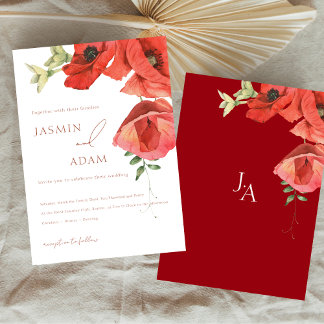 Simple Crimson Red Poppy Floral Wedding Invitation