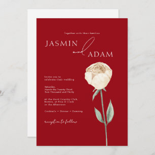 Simple Crimson Red Rose Gold Floral Wedding Invitation