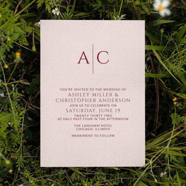 Simple Crimson Red & Rose Monogram Wedding Invitation (Creator Uploaded)