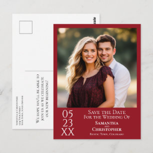 Simple Crimson Red Wedding Save the Date Photo Postcard