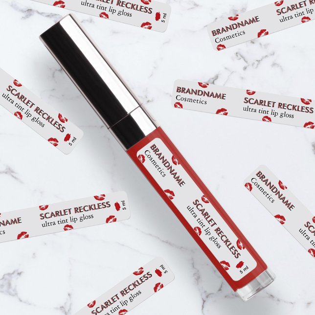 Simple Crimson Scarlet Red Custom Lip Gloss & Tint Labels (Creator Uploaded)