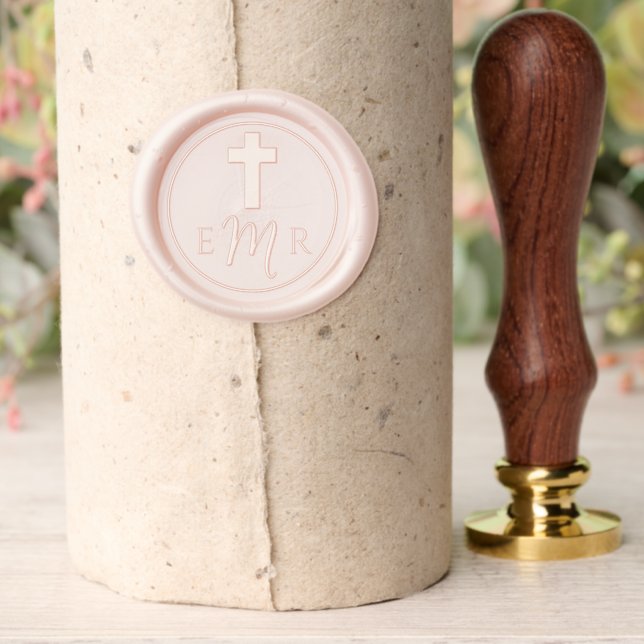 Simple Cross and Three-Initial Monogram Wax Seal Stamp (Insitu (Parchment))