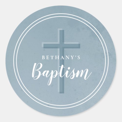 Simple cross baptism favor or envelope classic rou classic round sticker