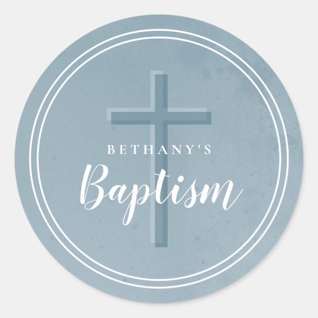 Simple cross baptism favor or envelope classic rou round sticker (Front)
