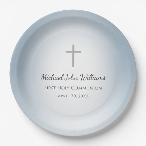 Simple Cross Boys First Communion Celebration Blue