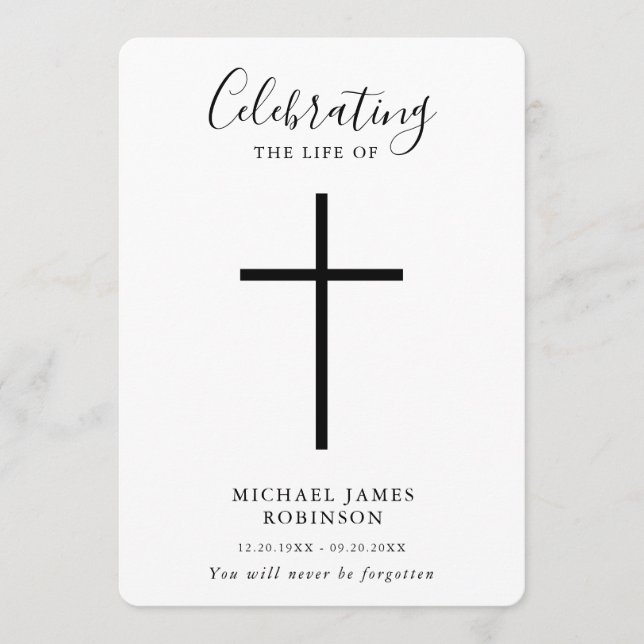 Simple Cross Celebration of Life Order of Service Program (Front)