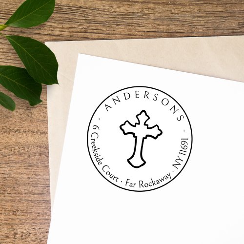 Simple Cross Christian Family Return Address Self_inking Stamp