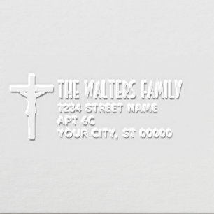 Simple Cross Crucifixion Name Return Address SM Embosser