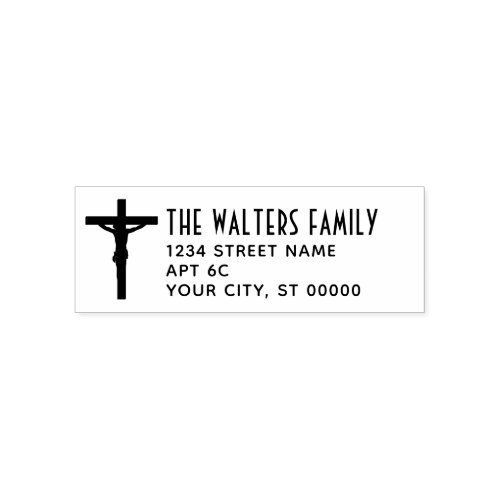 Simple Cross Crucifixion Name Return Address SM Self_inking Stamp