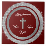 Simple Cross Customize Silver Anniversary Ceramic Tile
