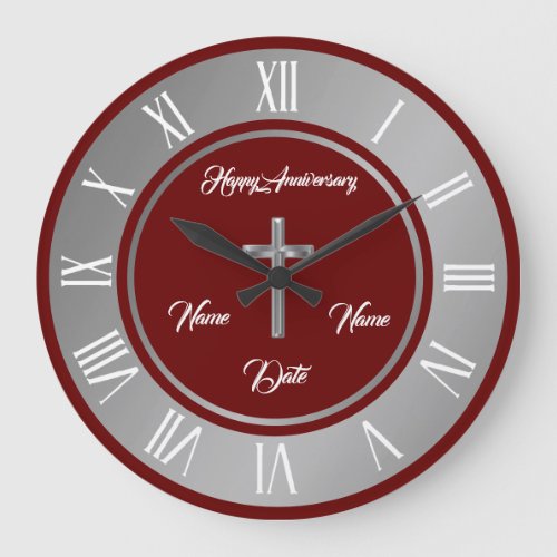 Simple Cross Customize Silver Anniversary Large Clock