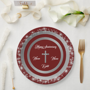 Simple Cross Customize Silver Anniversary Paper Plates