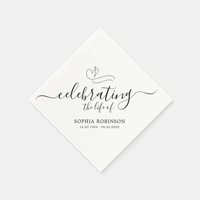 Simple Cross Elegant Script Funeral Memorial Napkins (Corner)