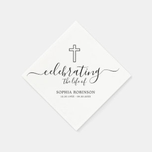 Simple Cross Elegant Script Funeral Memorial Napkins