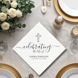 Simple Cross Elegant Script Funeral Memorial Napkins