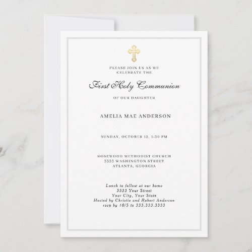 Simple Cross First Holy Communion Invitation