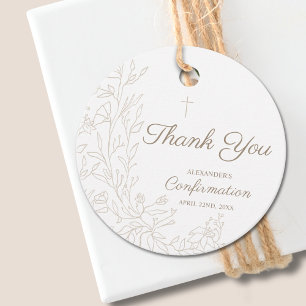 Simple Cross Floral Thank You Confirmation Favor Tags